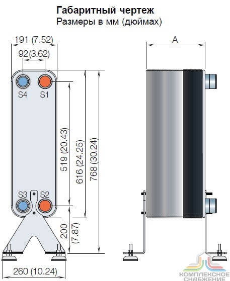 Габаритный чертеж паяного теплообменника Alfa Laval CBH112