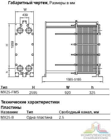 Габаритный чертеж теплообменника Alfa Laval MX25-BFMS